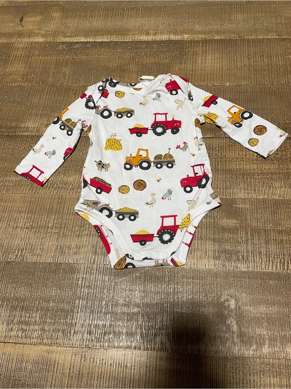 Angel Dear White Baby Onesie with Red & Yellow Tractor NEW